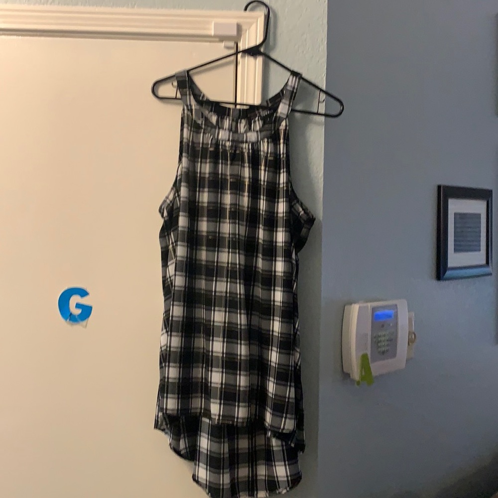 Black, White & Gold plaid tunic blouse